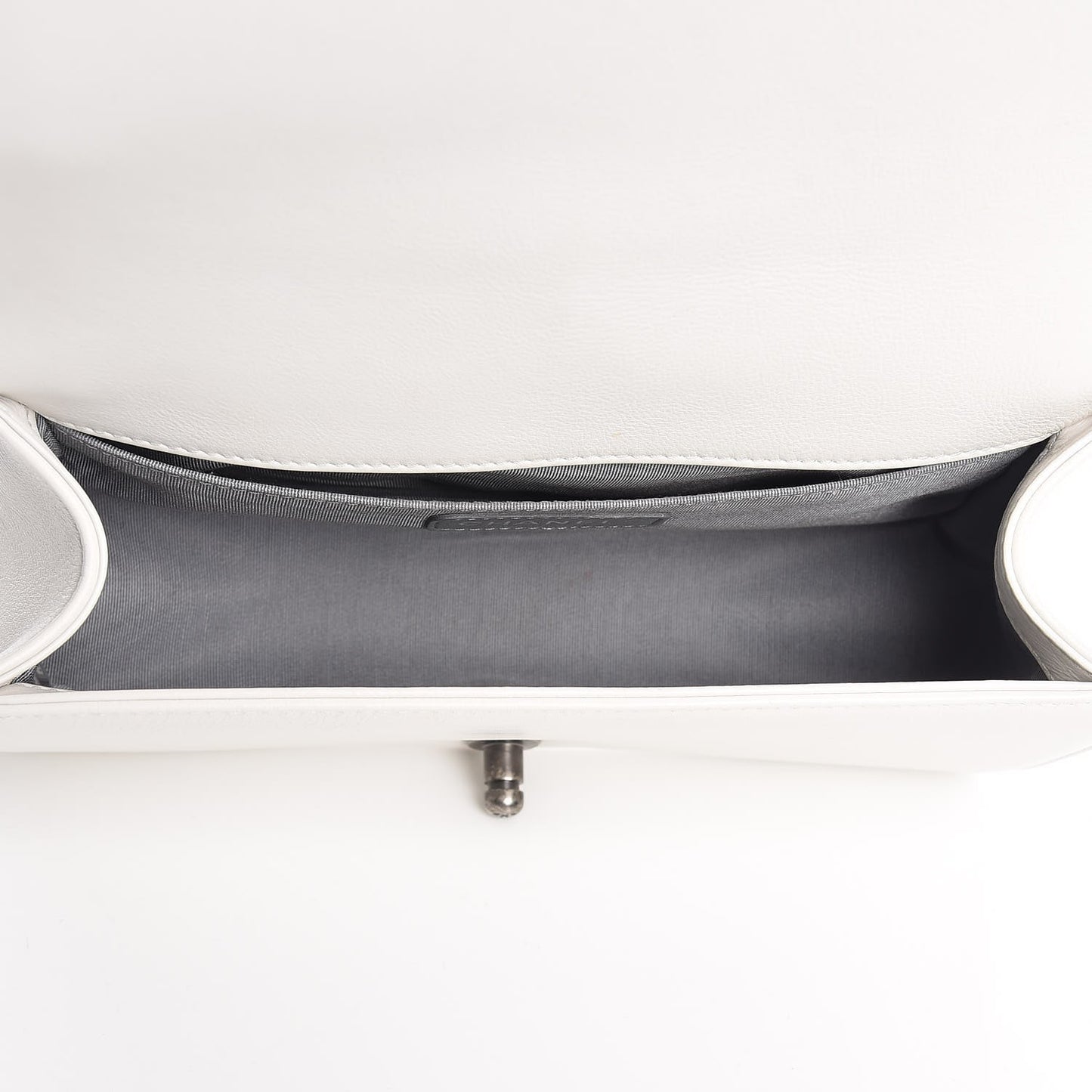 Calfskin Double Stitch Medium Boy Flap White