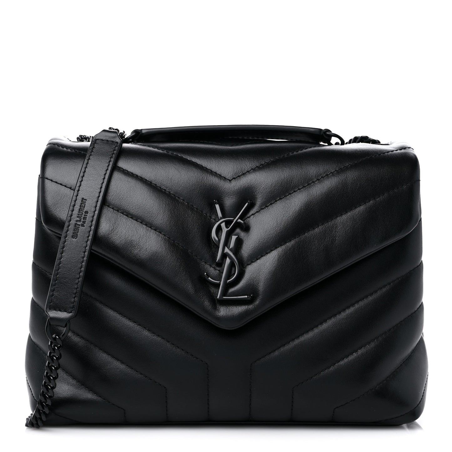 Calfskin Y Quilted Monogram Small Loulou Chain Satchel Black