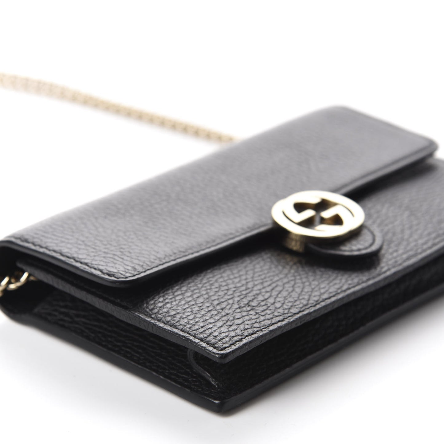 Dollar Calfskin Interlocking G Chain Wallet Black