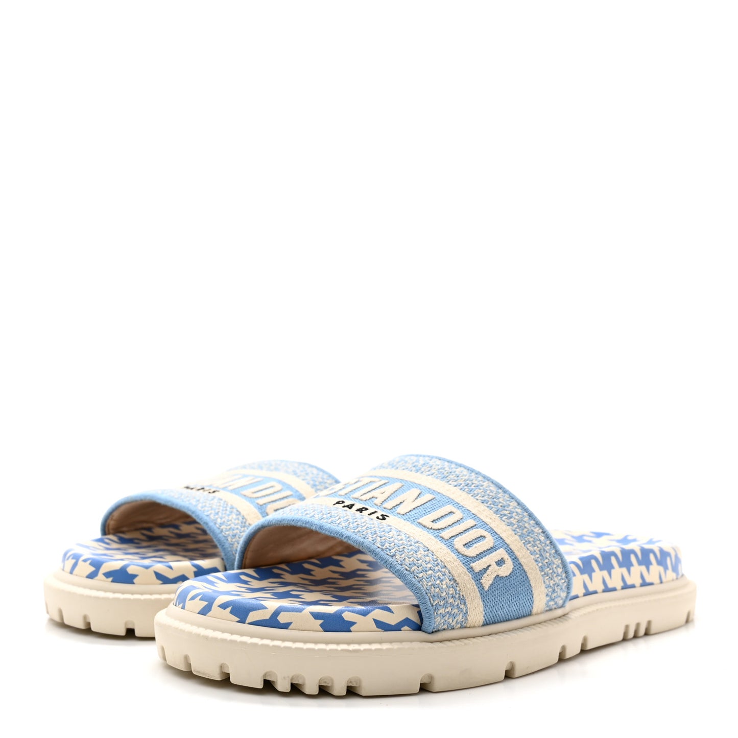 Micro PDP Cotton Houndstooth Embroidered Dway 10mm Slide Sandals 38.5 Cornflower