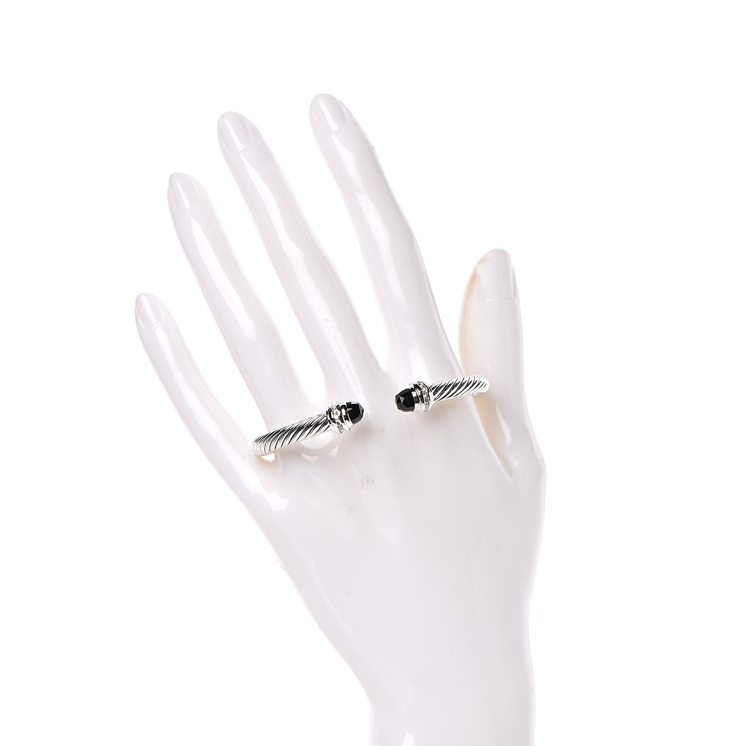 David Yurman Sterling Silver Diamond Black Onyx 5mm Cable Classics Princess Bracelet 2 of 4