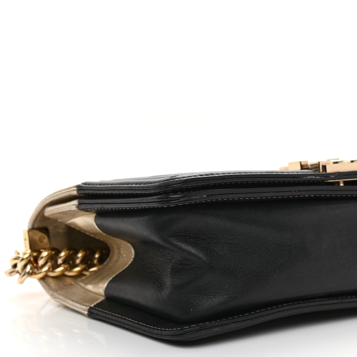 Metallic Goatskin Calfskin Medium Boy Flap Gold Black