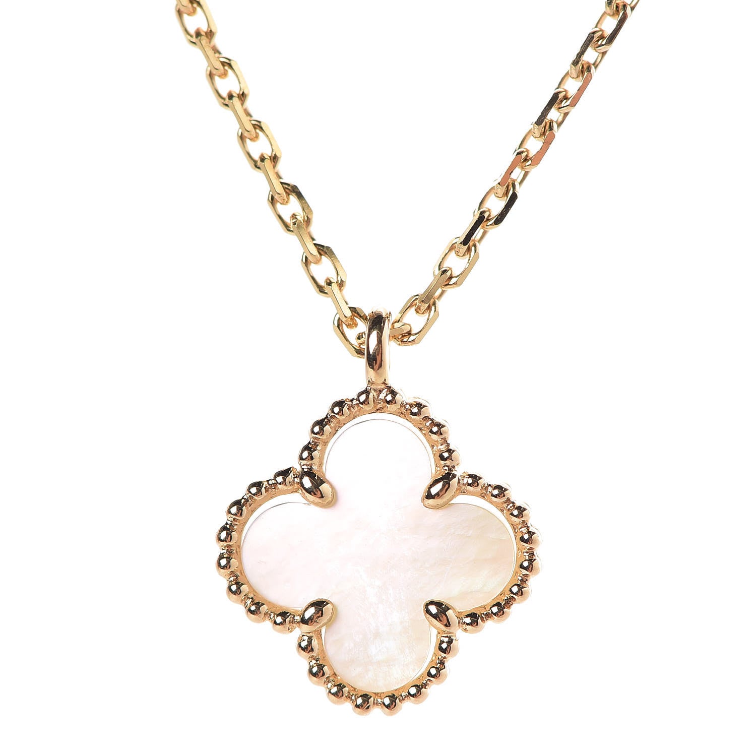 Van Cleef & Arpels 18K Yellow Gold Mother of Pearl Sweet Alhambra Pendant Necklace 7 of 7