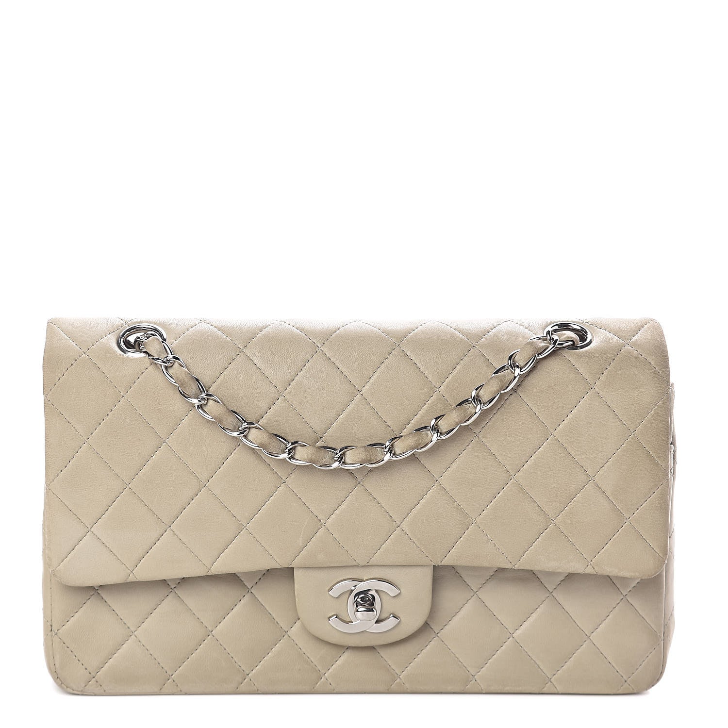 Chanel Lambskin Quilted Medium Double Flap Light Grey 1 of 9