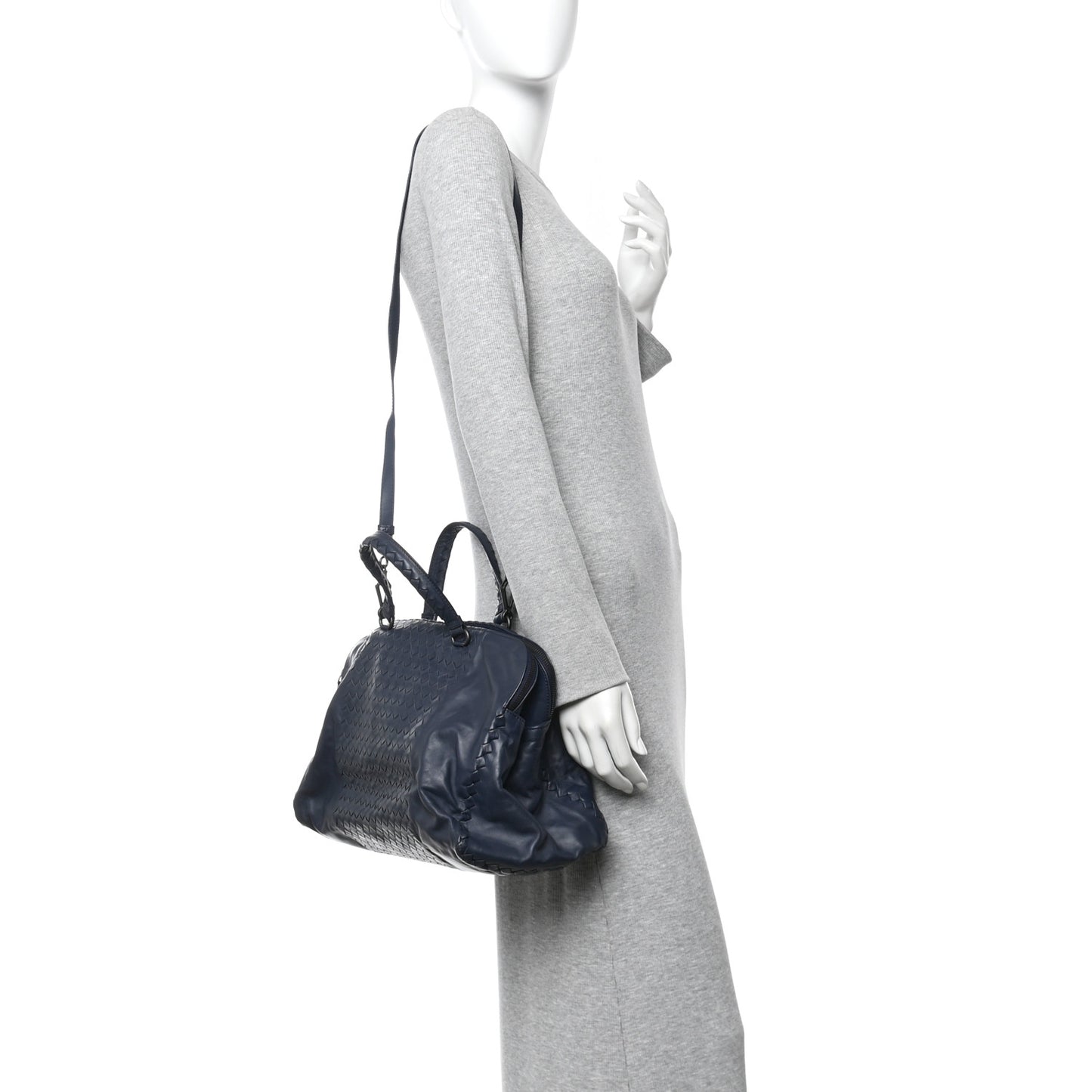 Nappa Intrecciato Shoulder Bag Dark Navy