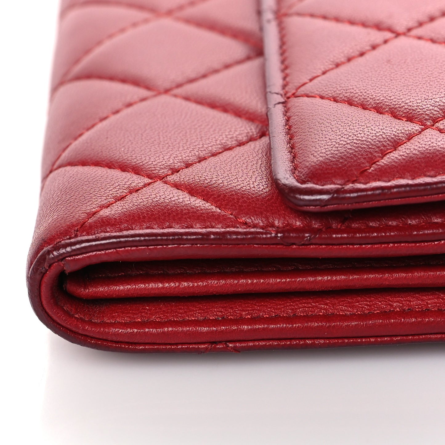 Lambskin Quilted Large Gusset Flap Wallet Red