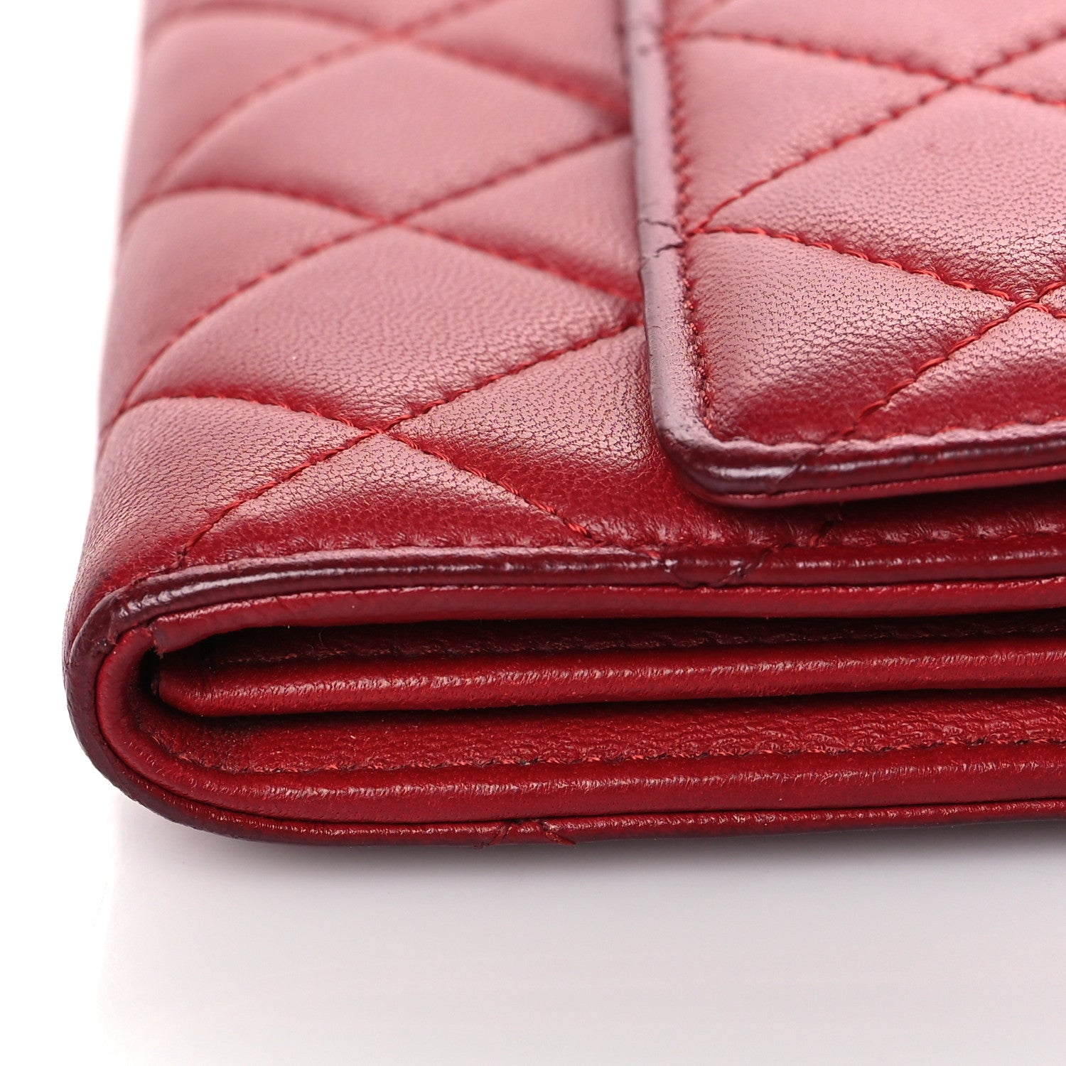 Chanel Lambskin Quilted Large Gusset Flap Wallet Red 14 of 15