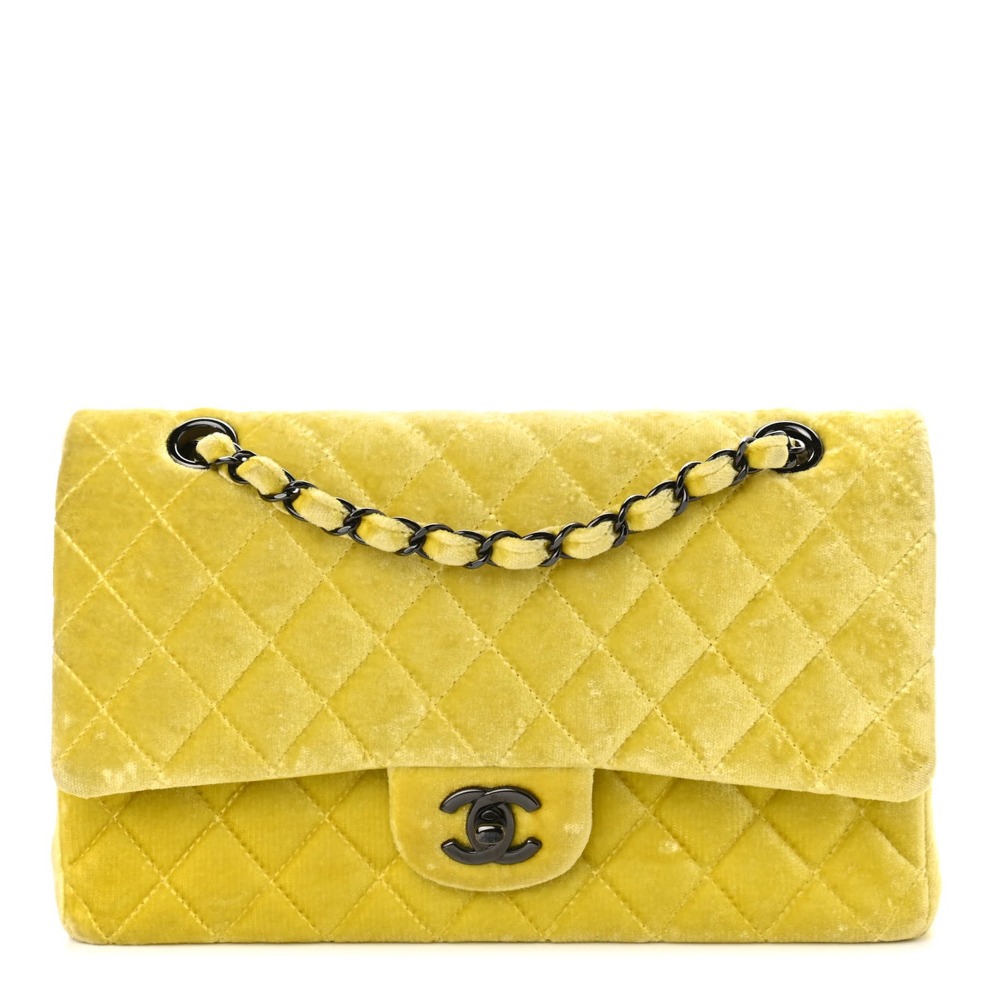 Velvet Quilted Medium Double Flap Yellow