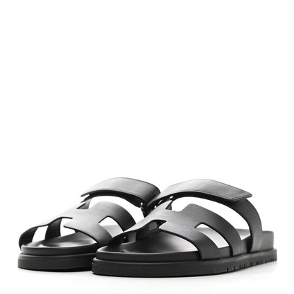 Hermes Calfskin Womens Chypre Sandals 37.5 Black 3 of 8