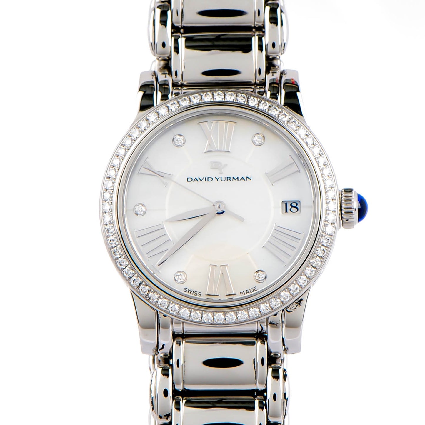 Stainless Steel Diamond Bezel Mother of Pearl 34mm Classic Quartz Watch