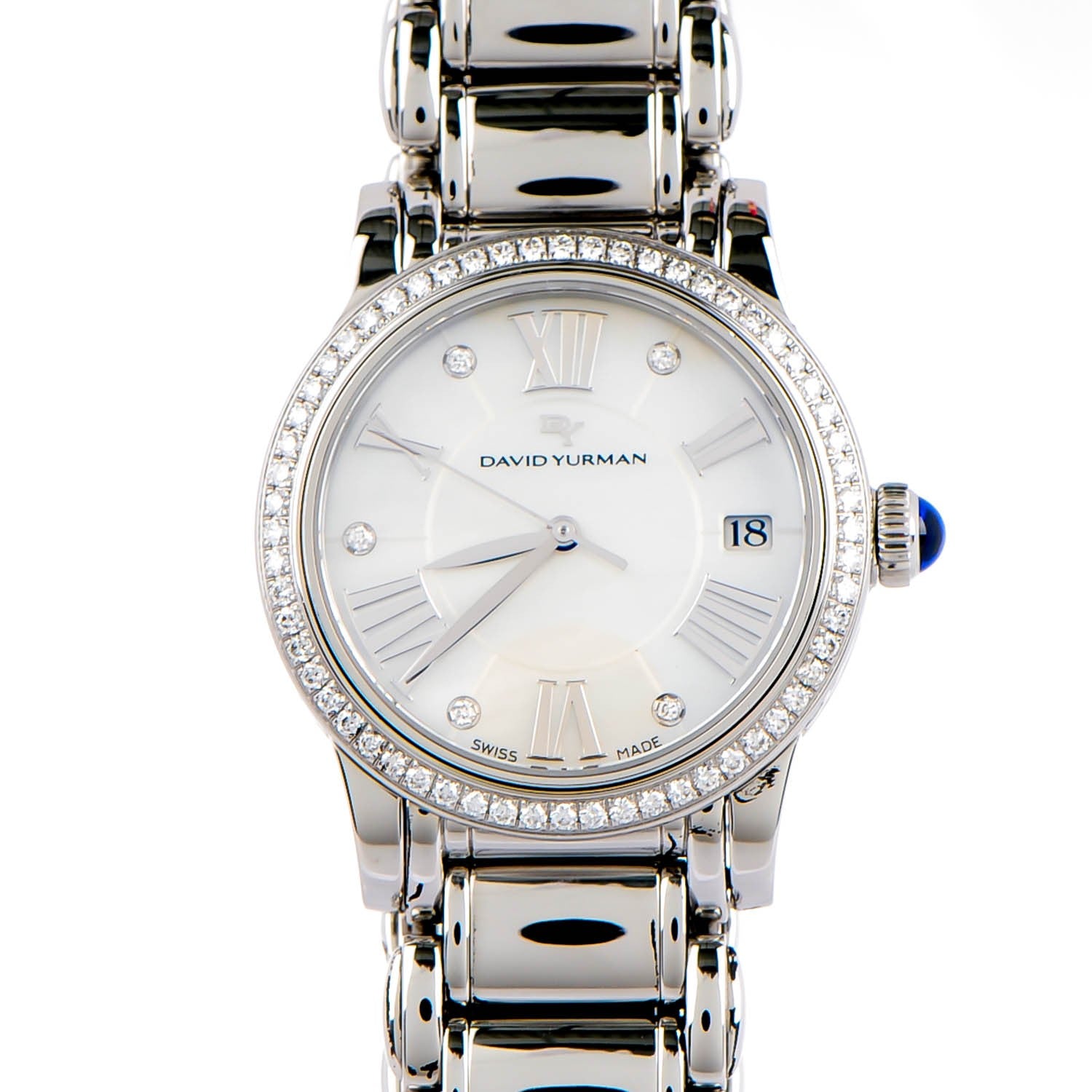 David Yurman Stainless Steel Diamond Bezel Mother of Pearl 34mm Classic Quartz Watch 1 of 10