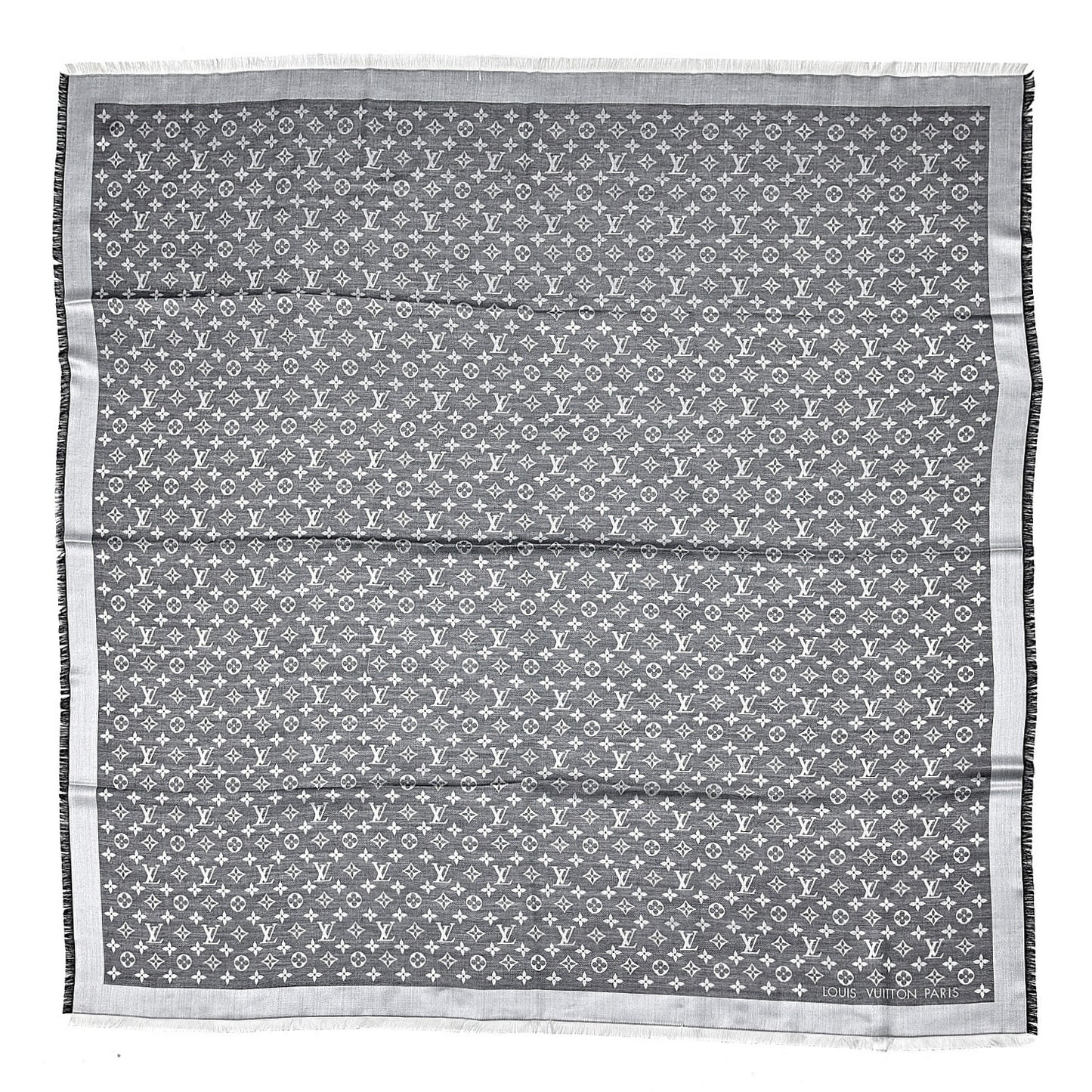 Wool Silk Monogram Denim Shawl Black