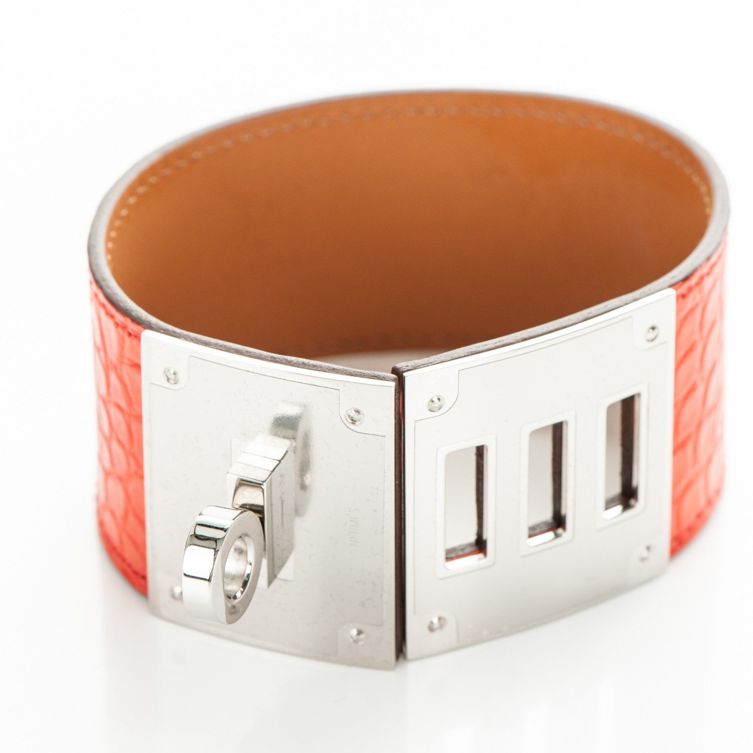 Hermes Matte Alligator Kelly Dog Cuff Orange Poppy 5 of 5