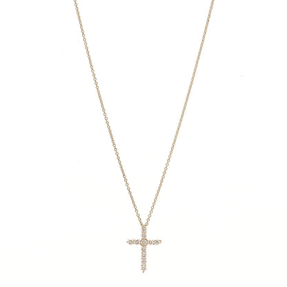Tiffany 18K Yellow Gold Diamond Small Cross Pendant Necklace 1 of 10
