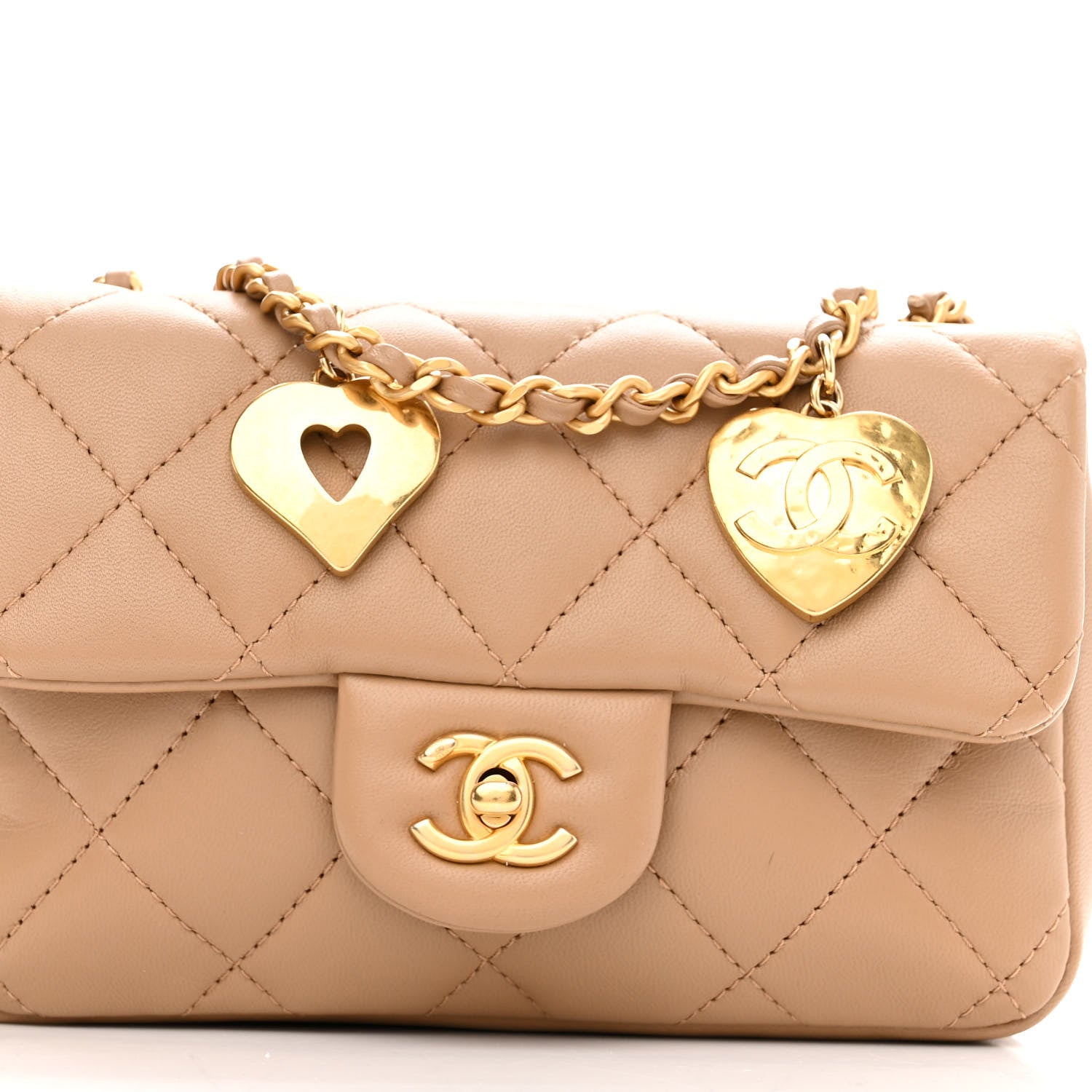 Chanel Lambskin Quilted Mini Heart Charms Flap Beige 8 of 11