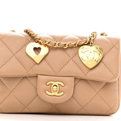 Chanel Lambskin Quilted Mini Heart Charms Flap Beige 8 of 11