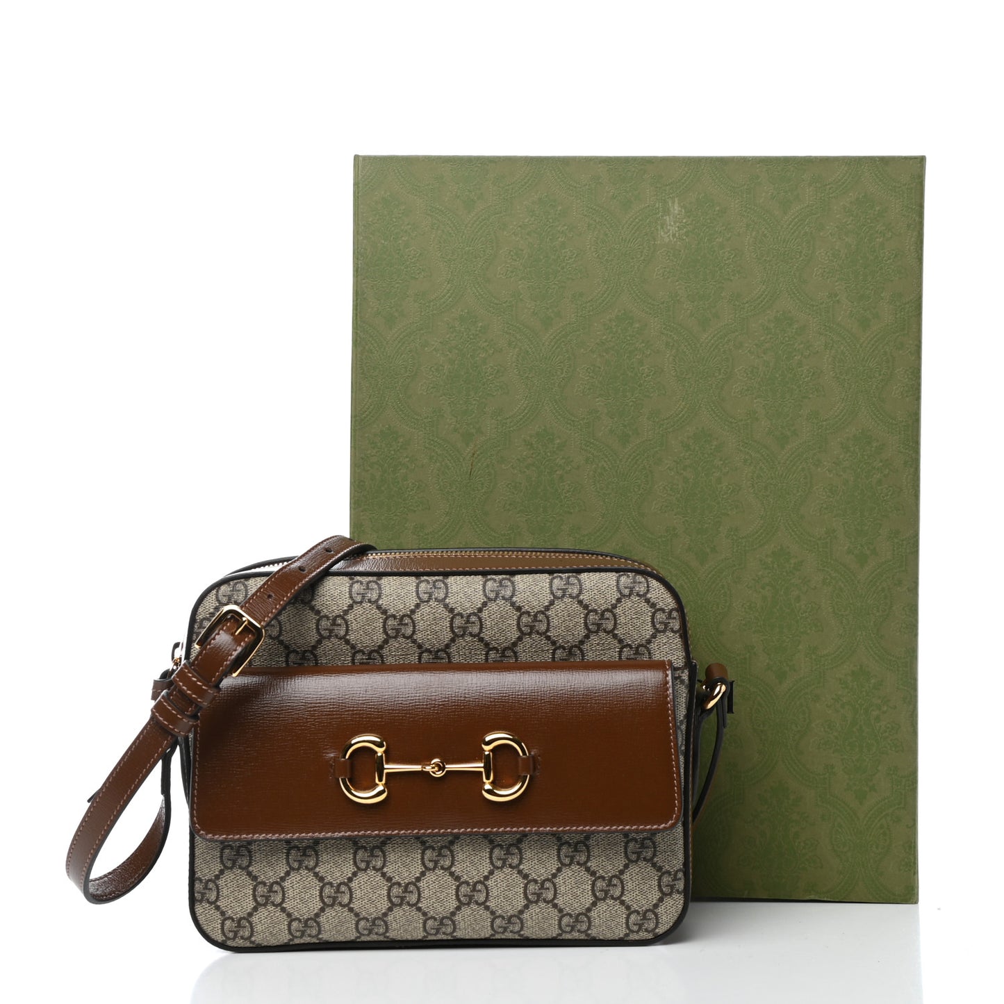 GG Supreme Monogram Small Horsebit 1955 Shoulder Bag Beige Brown Sugar
