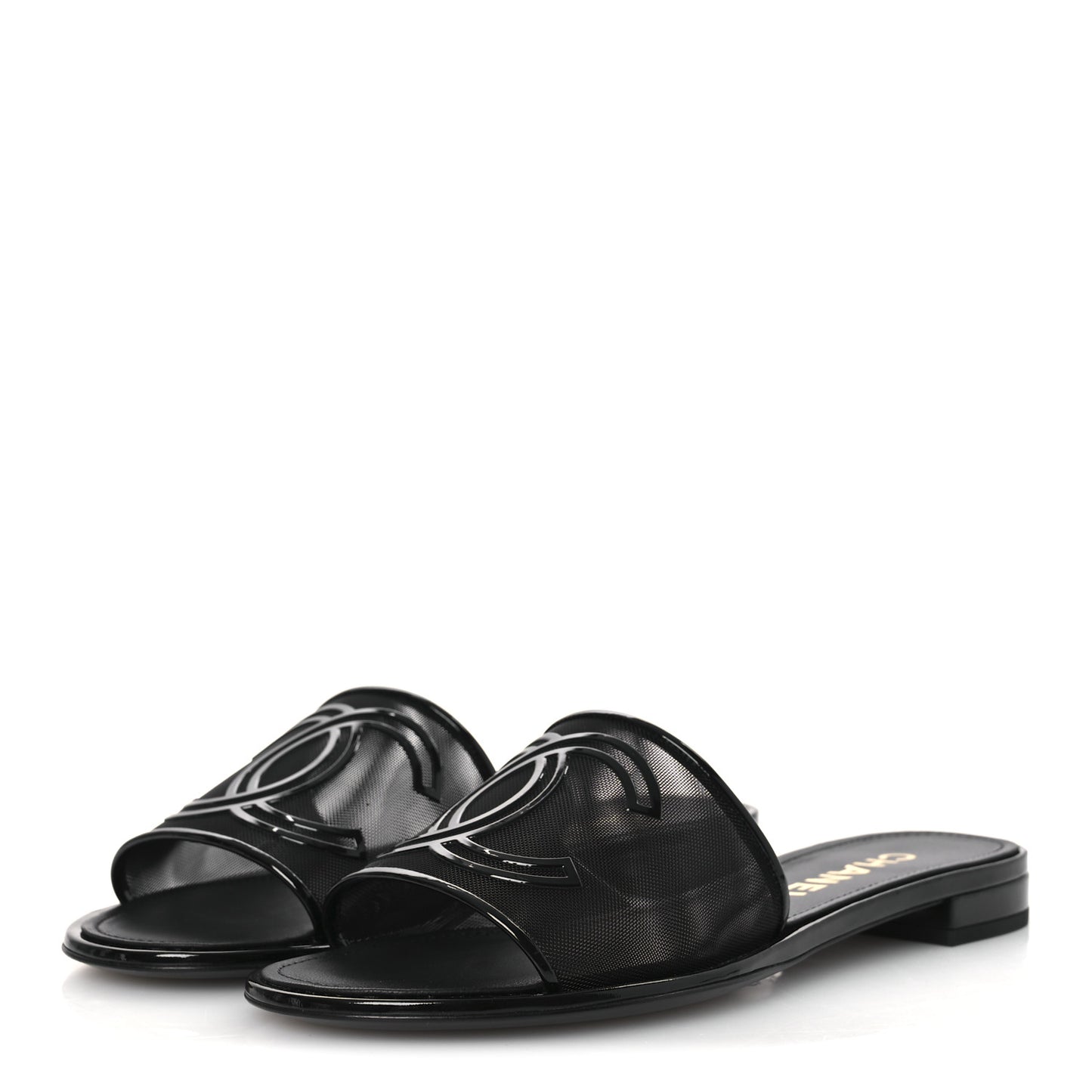 Mesh Patent Calfskin CC Mules 39 Black