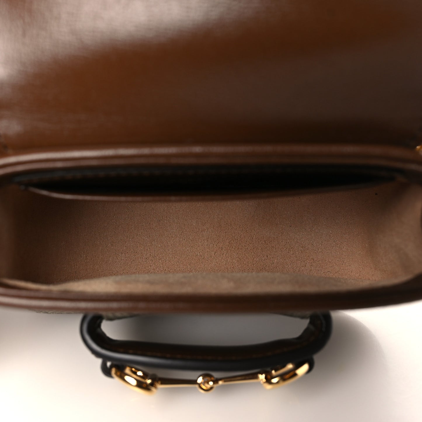 GG Supreme Monogram Azalea Calfskin Web Horsebit 1955 Wallet On Strap Beige Ebony Brown Sugar