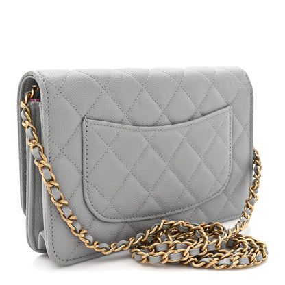 Chanel Caviar Quilted Textured CC Wallet On Chain WOC Grey 3 of 12