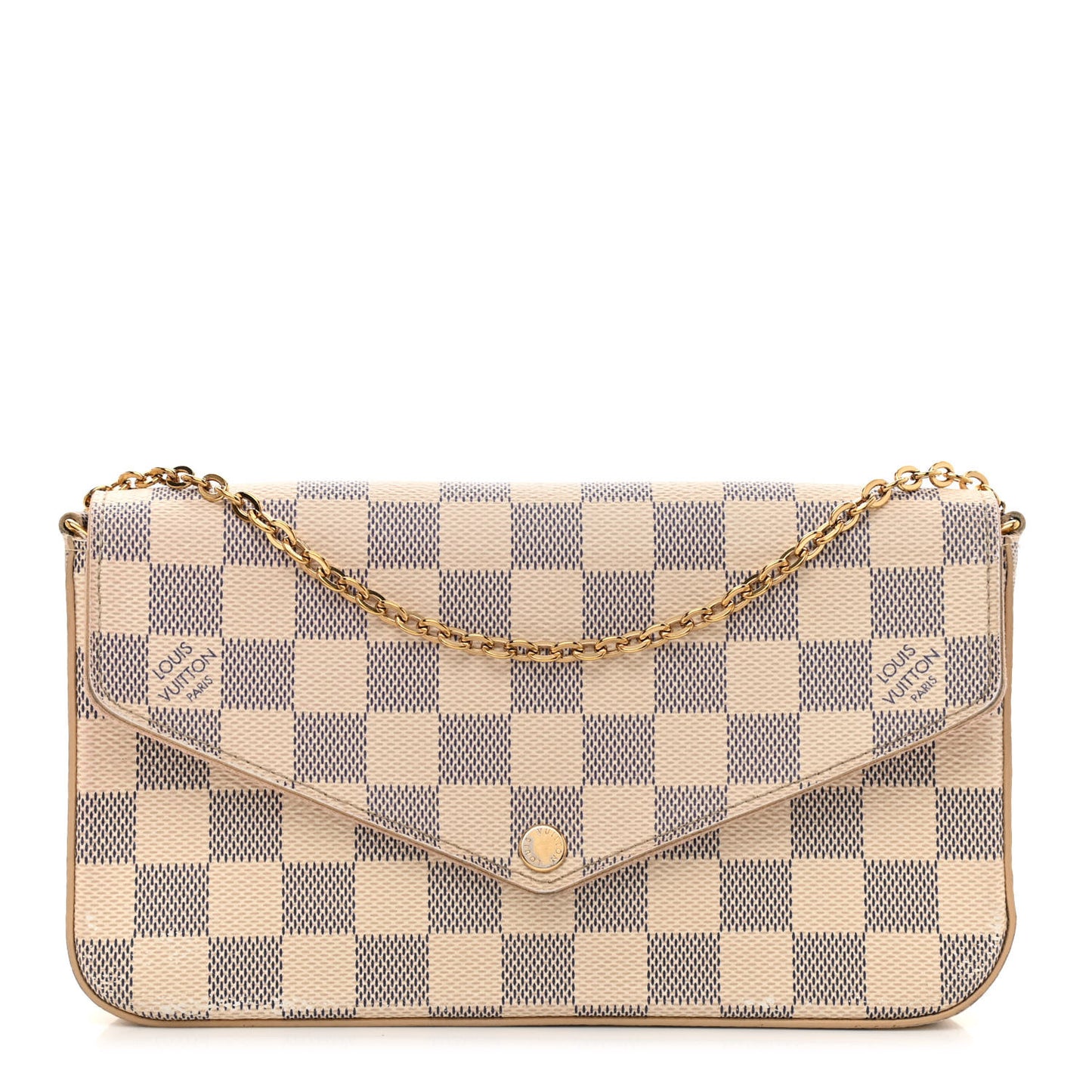 Damier Azur Pochette Felicie Chain Wallet Rose Ballerine