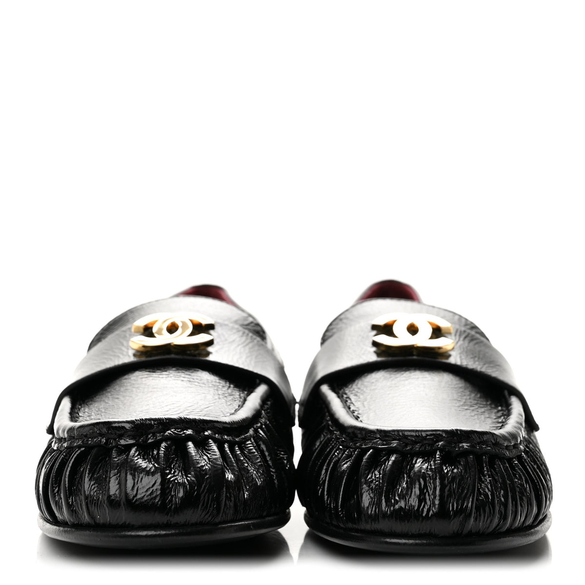Chanel Crumpled Shiny Lambskin CC Mocassin Loafers 39 Black 3 of 10