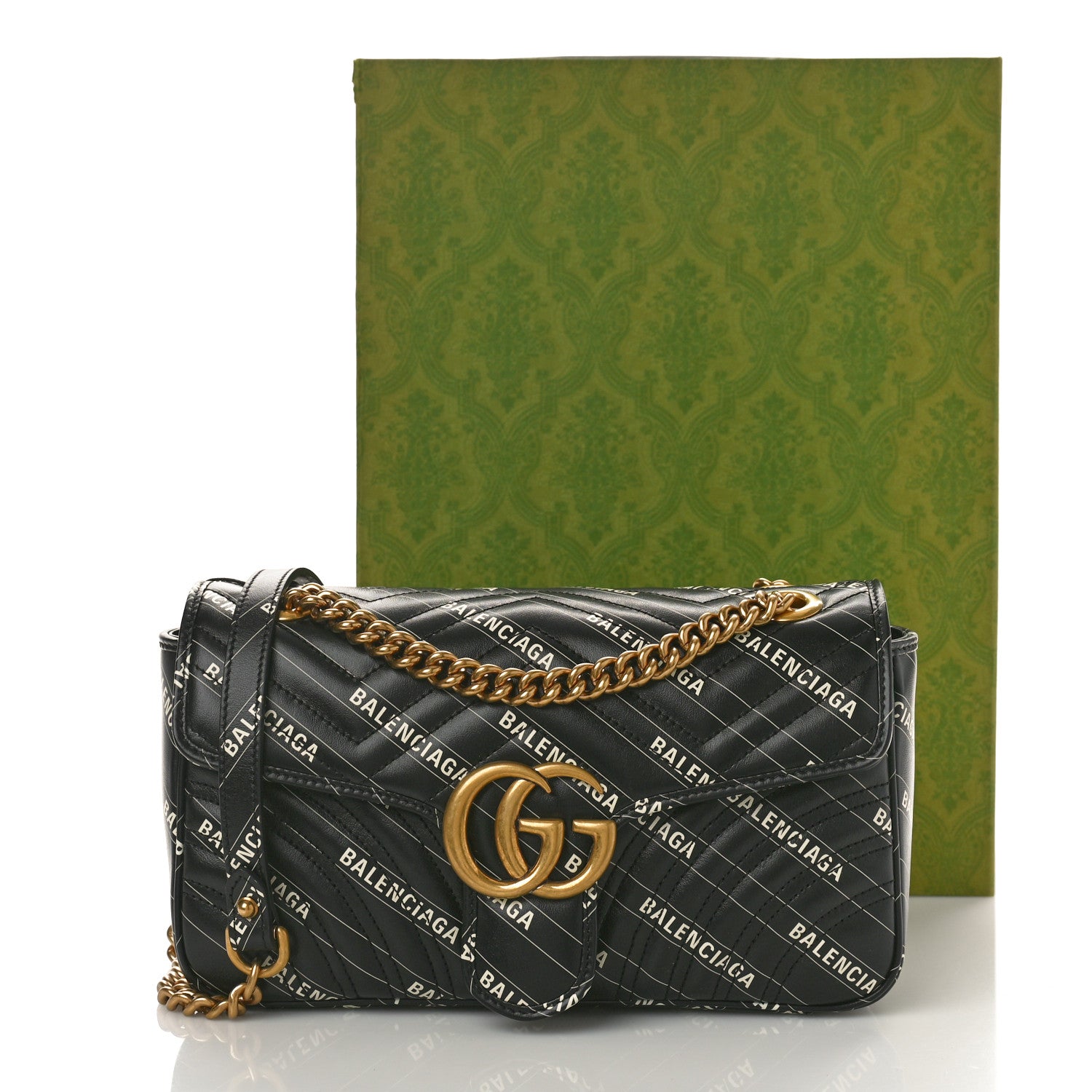 Gucci X BALENCIAGA Calfskin Matelasse Logo Print Small GG Marmont Shoulder Bag Black 11 of 11