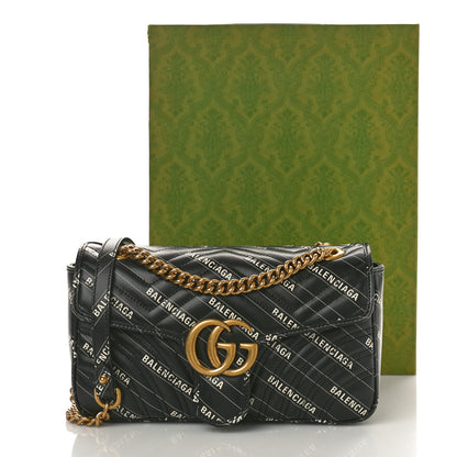 Gucci X BALENCIAGA Calfskin Matelasse Logo Print Small GG Marmont Shoulder Bag Black 11 of 11