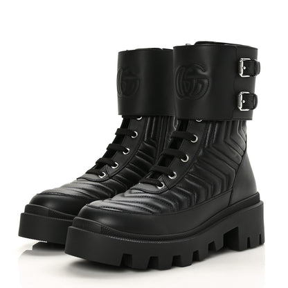Gucci Nappa Frances GG Matelasse Platform Combat Boots 36 Black 3 of 7
