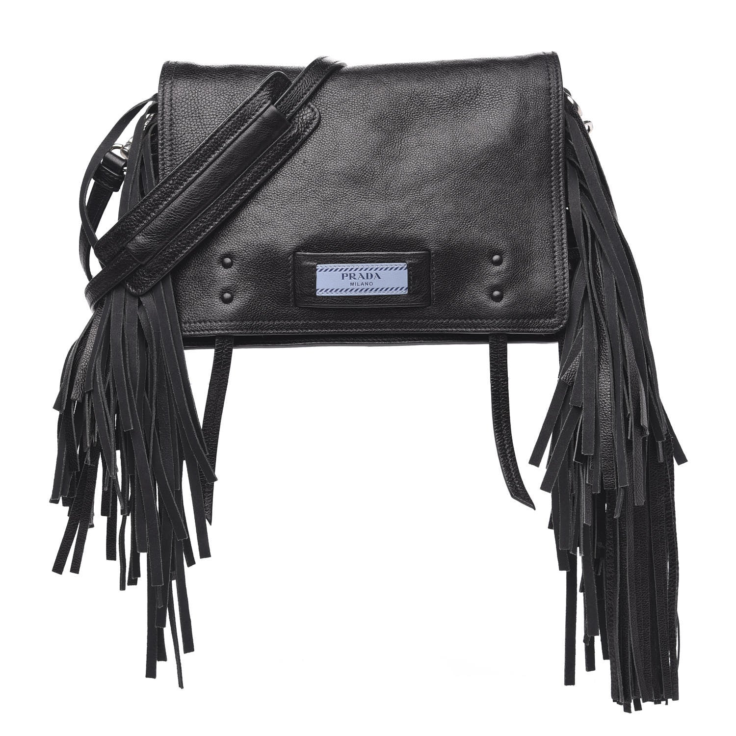 Prada Glace Calf Etiquette Fringe Flap Black Astrale 1 of 10