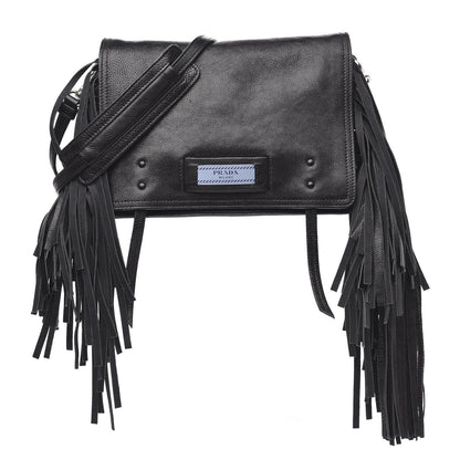 Prada Glace Calf Etiquette Fringe Flap Black Astrale 1 of 10