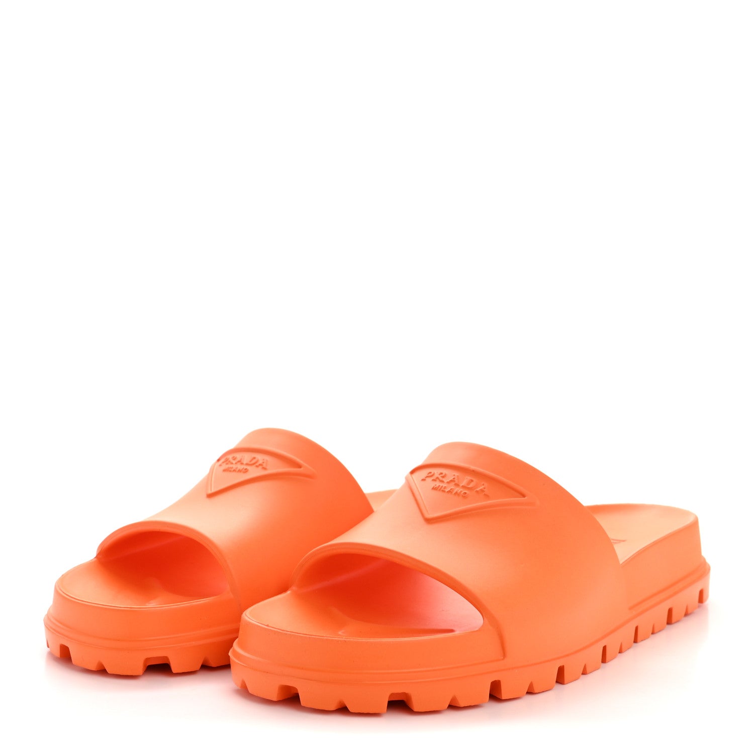 Prada EVA Rubber Triangle Logo Embossed Womens Lug Sole 20mm Slide Sandals 41 Papaya 4 of 10