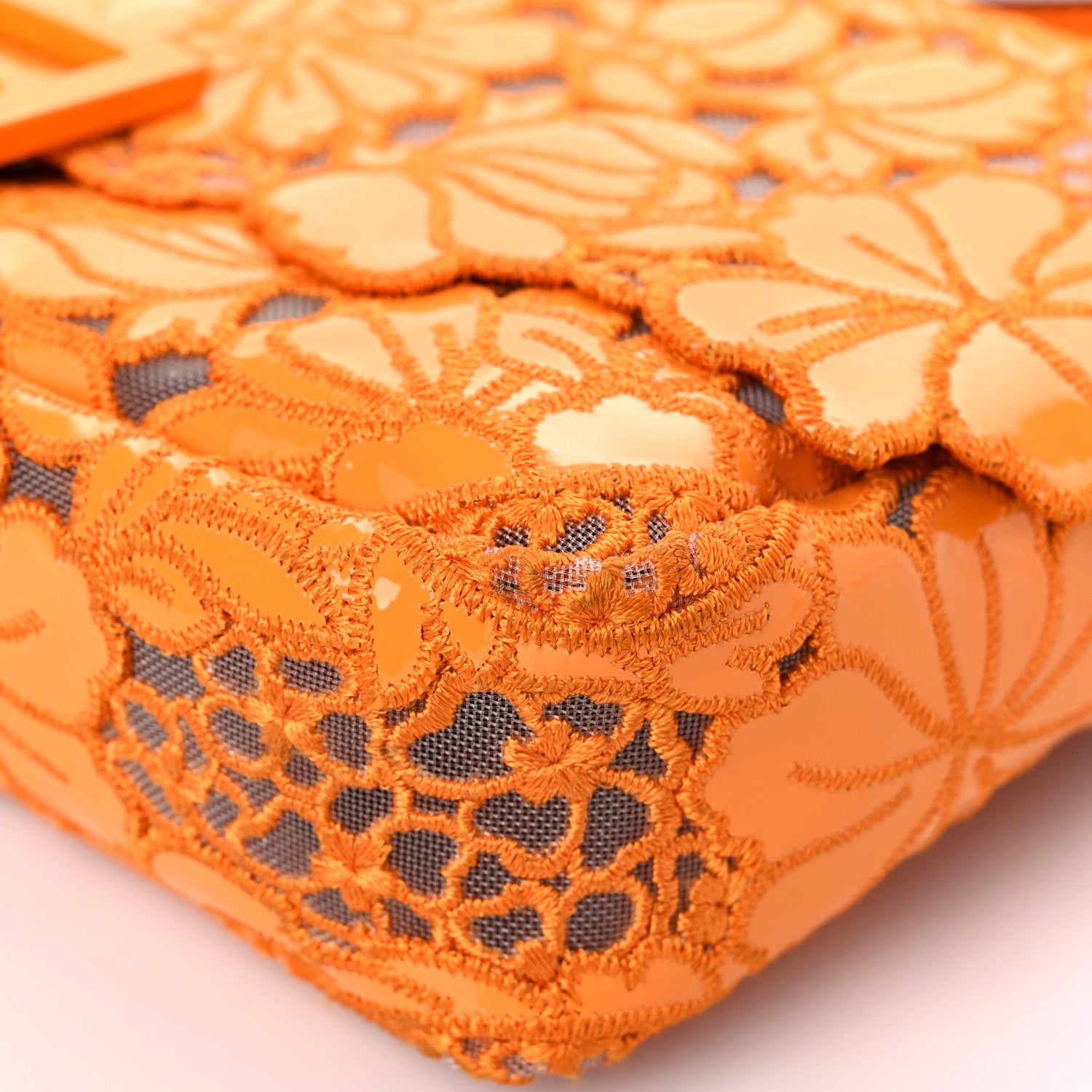 Fendi Embroidered Flowers Baguette Orange 10 of 13