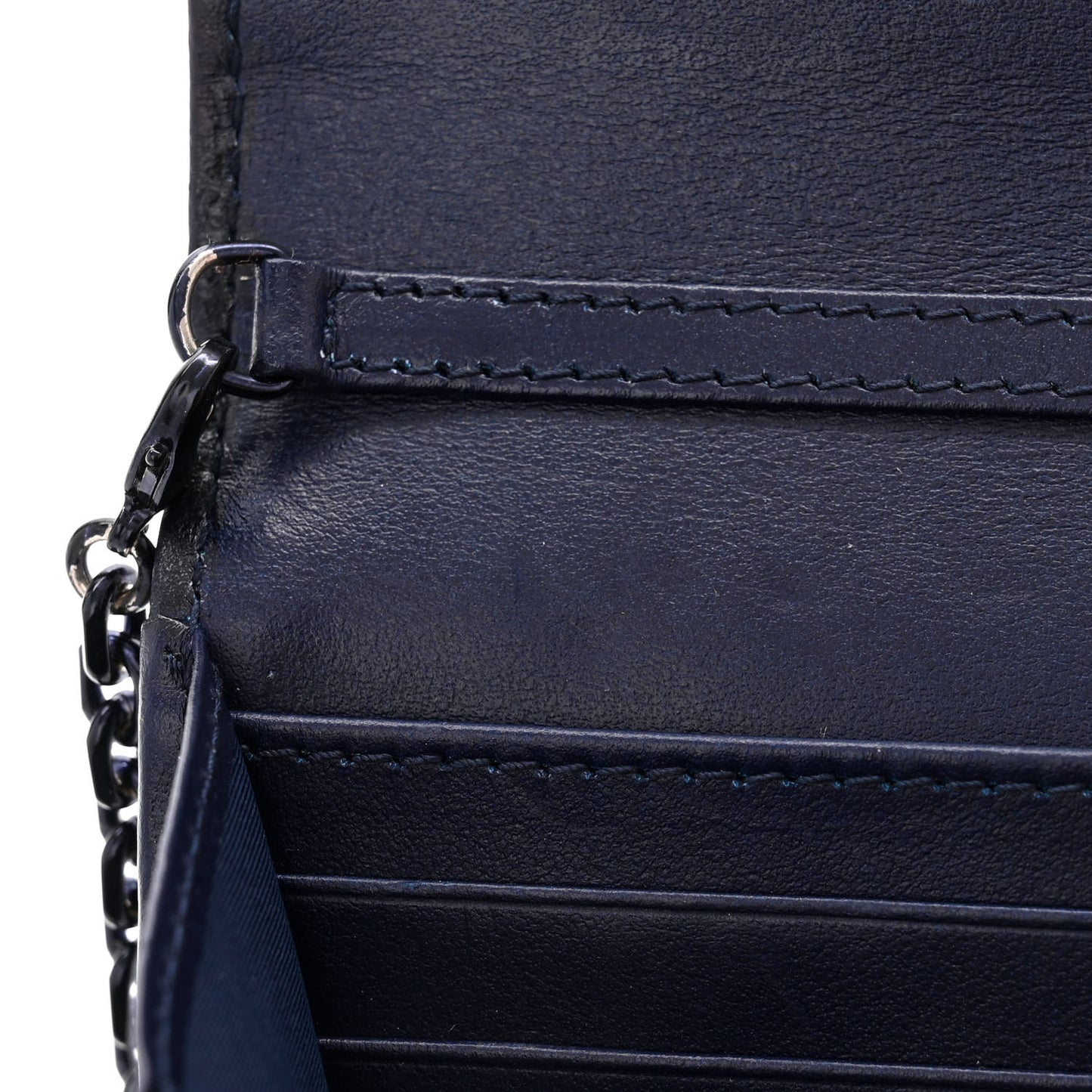 Patent Cannage Chain Wallet Navy Blue