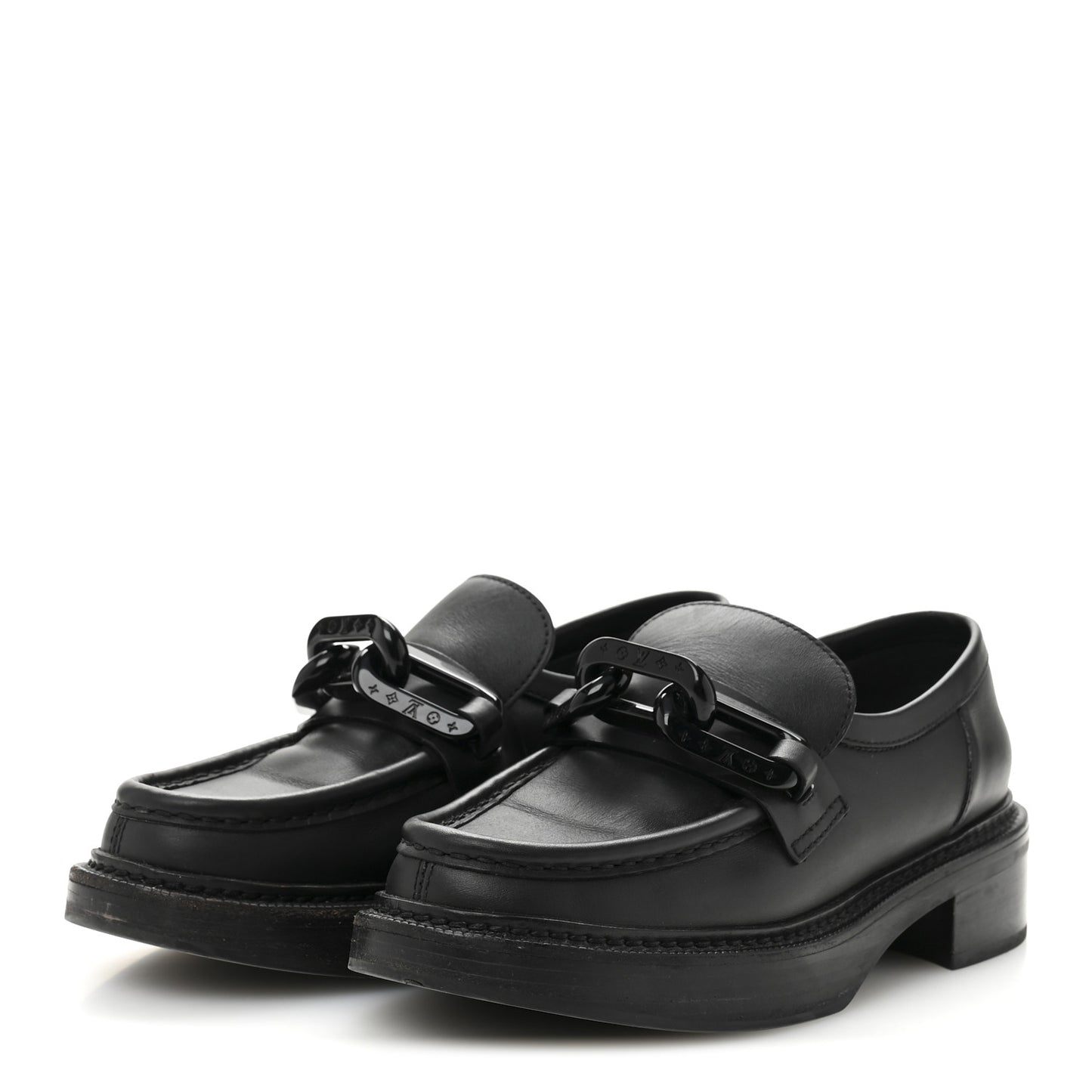 Calfskin Oversized Chain Academy Loafers 37 Black