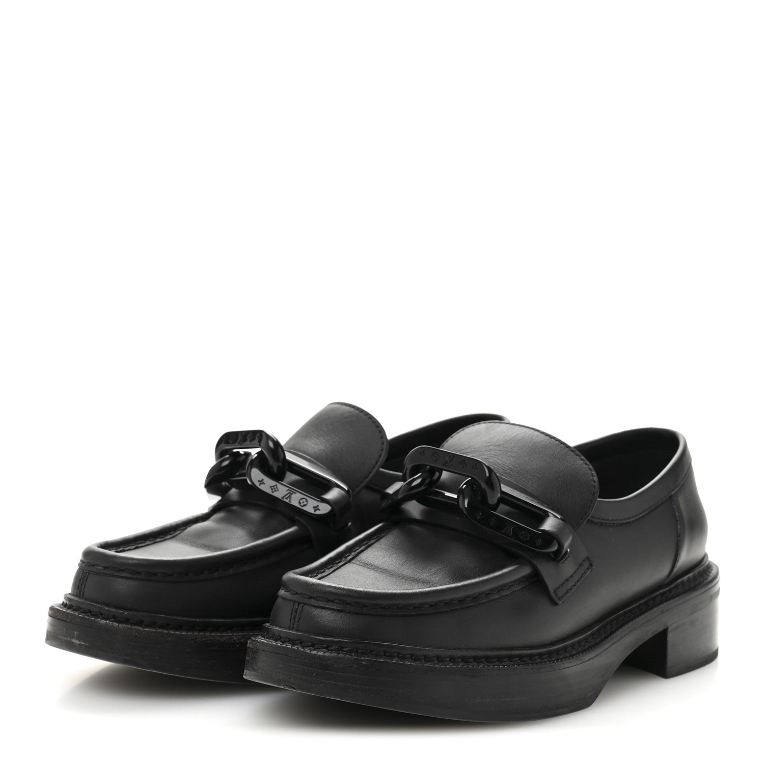 Louis Vuitton Calfskin Oversized Chain Academy Loafers 37 Black 4 of 9