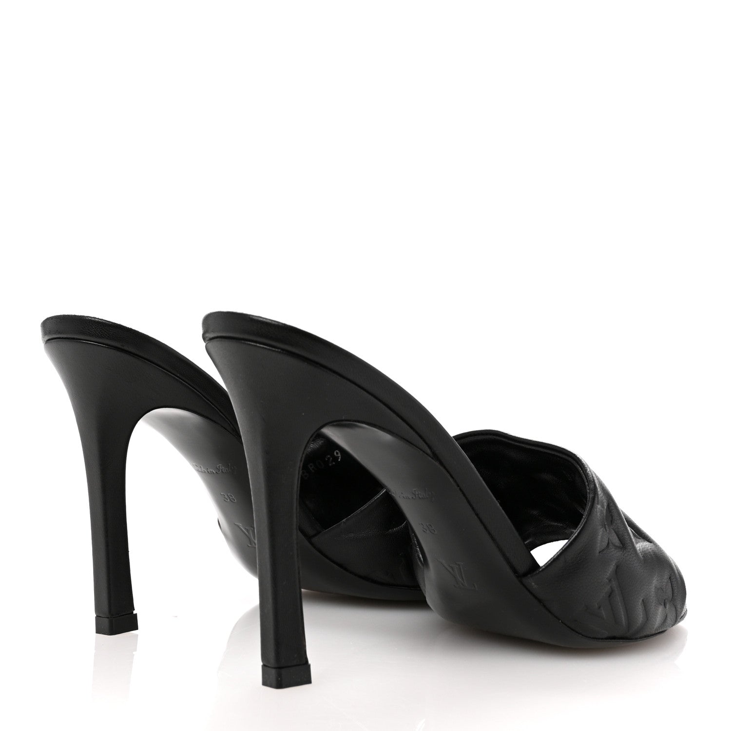 Louis Vuitton Lambskin Embossed Monogram Revival High Heel Mules 38 Black 5 of 12
