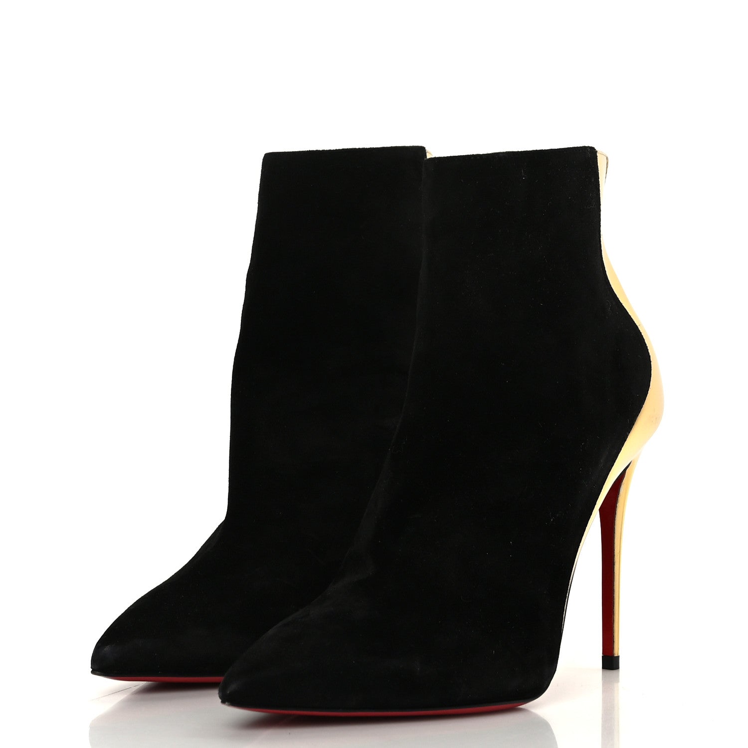 Christian Louboutin Veau Velours Specchio 100 Delicotte Booties 36 Black Gold 3 of 7