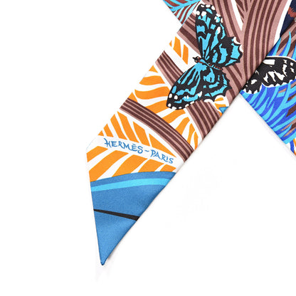 Hermes Silk Jaguar Quetzal Twilly Brun Bleu Orange 3 of 3
