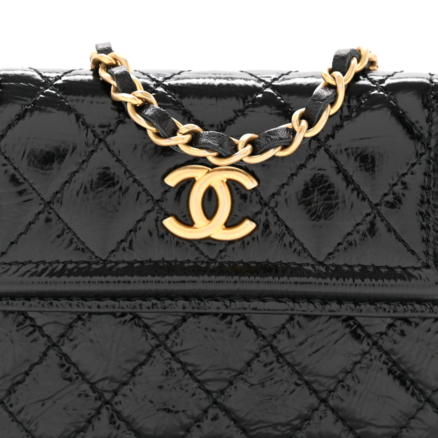 CHANEL キルティング ブラックベルト　シャンパンゴールド Chanel Shiny Aged Calfskin Quilted Waist Belt Bag Black 1874728