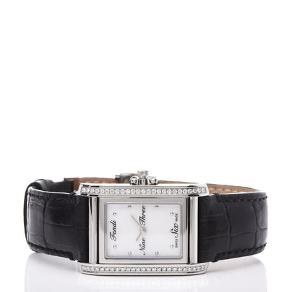 Fendi Stainless Steel Alligator Diamond Bezel Mother of Pearl 27mm Quartz Watch 3 of 9