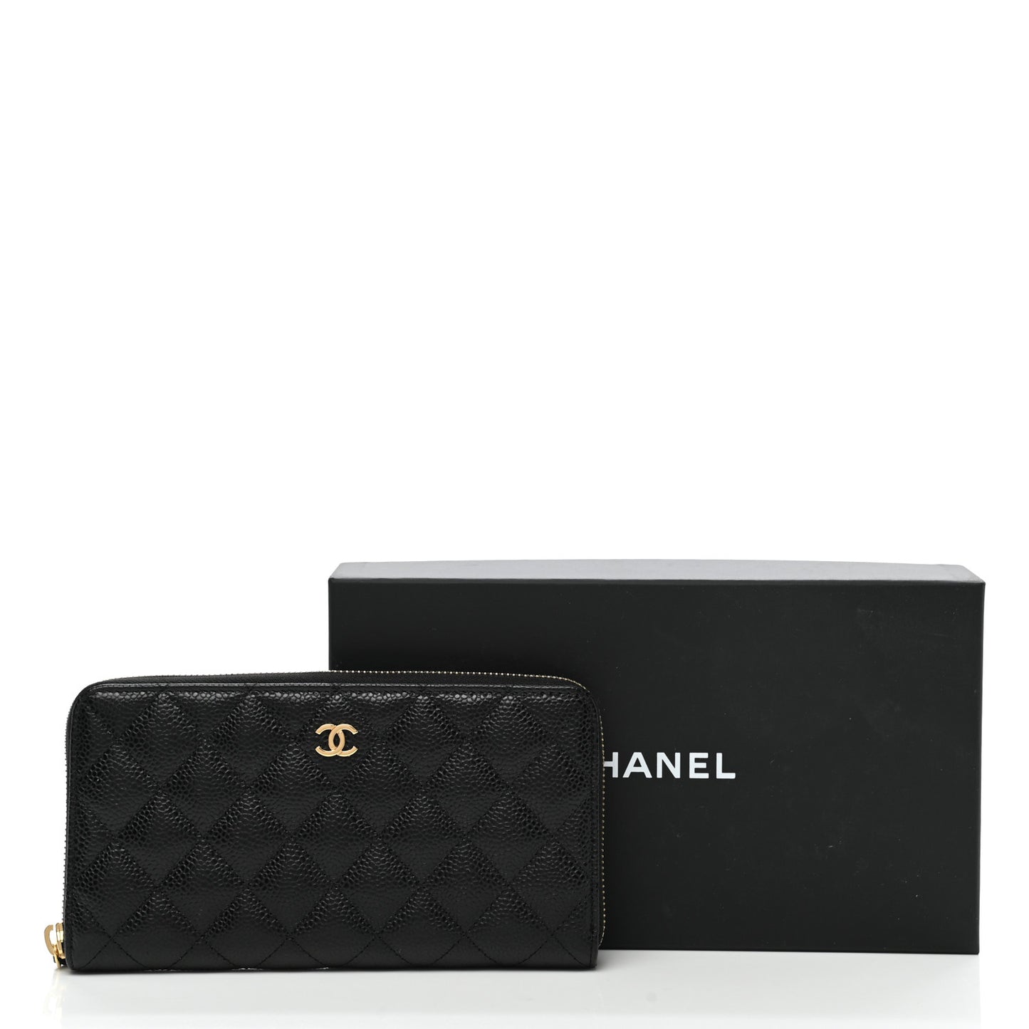 Caviar Quilted Large Gusset Zip Around Wallet Black
