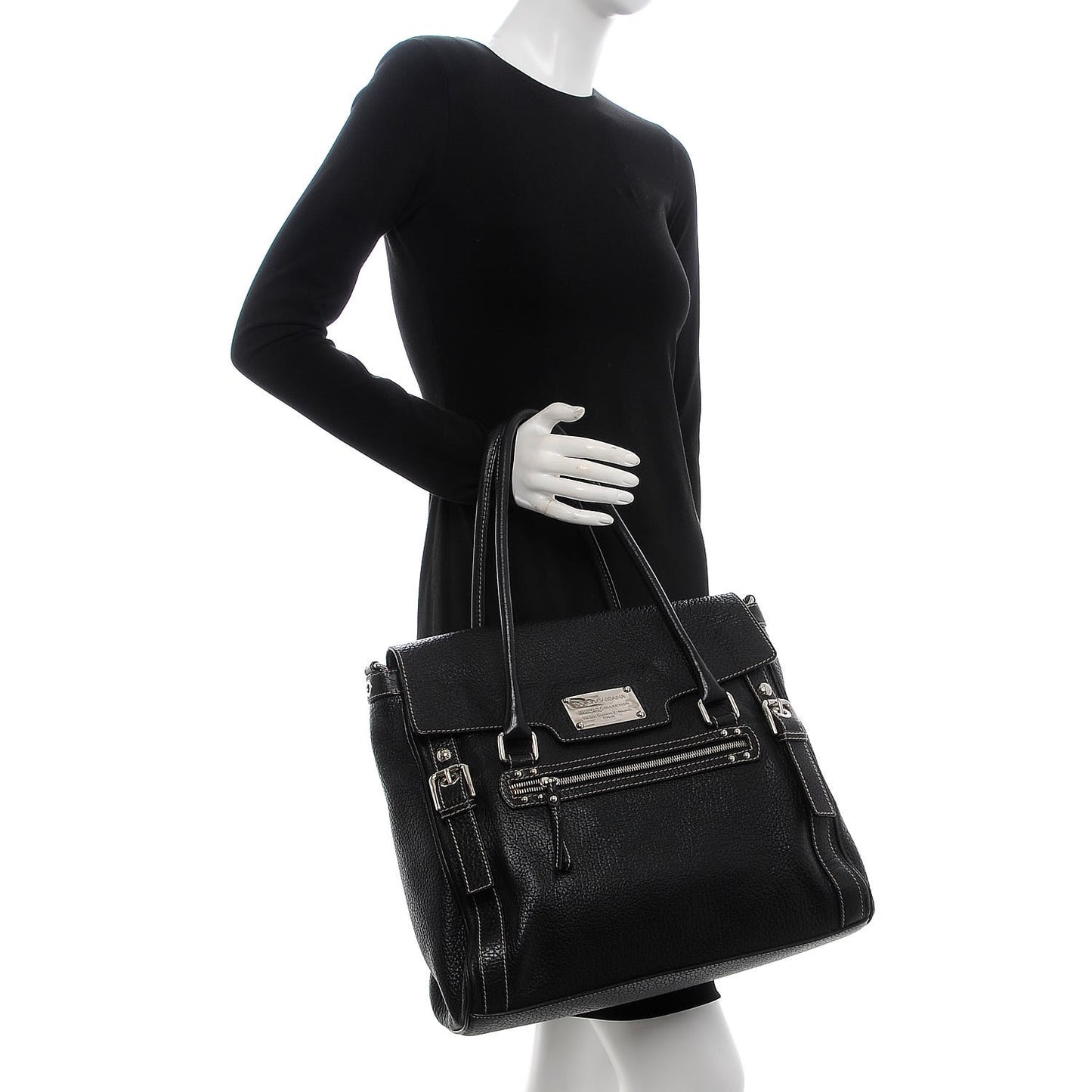 Grained Calfskin Large Easy Way Flap Tote Black