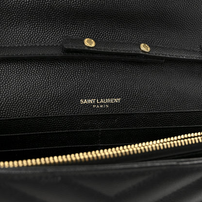 Saint Laurent Grain De Poudre Matelasse Chevron Monogram Chain Wallet Black 6 of 9