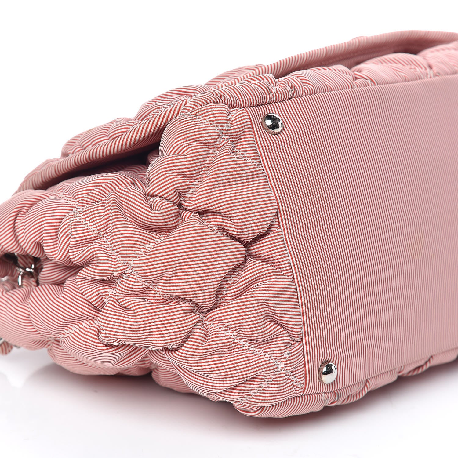 Chanel Nylon Bubble Striped Quilt Accordion Flap Red White 5 of 13