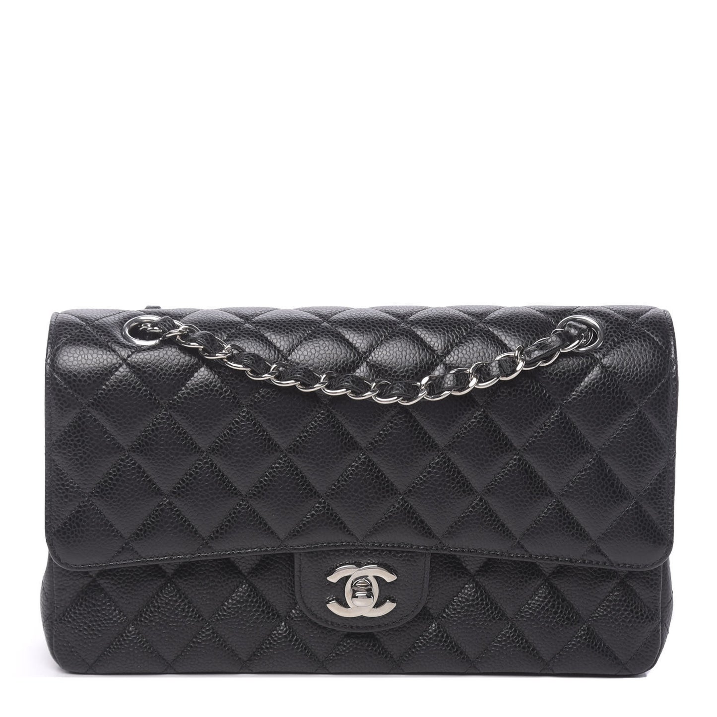 Caviar Quilted Medium Double Flap Black