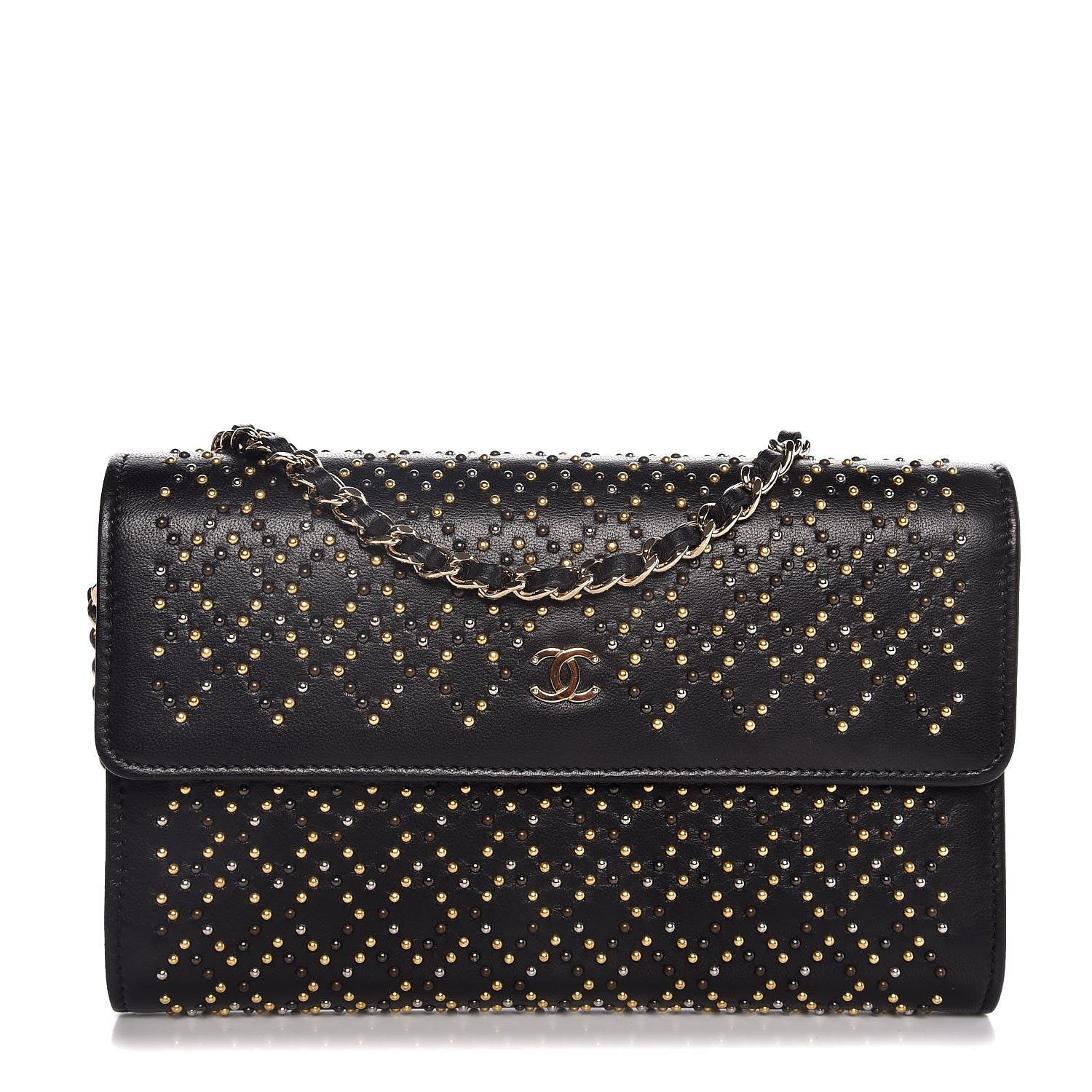 Chanel Lambskin Studded Wallet on Removable Chain Black 1 of 10