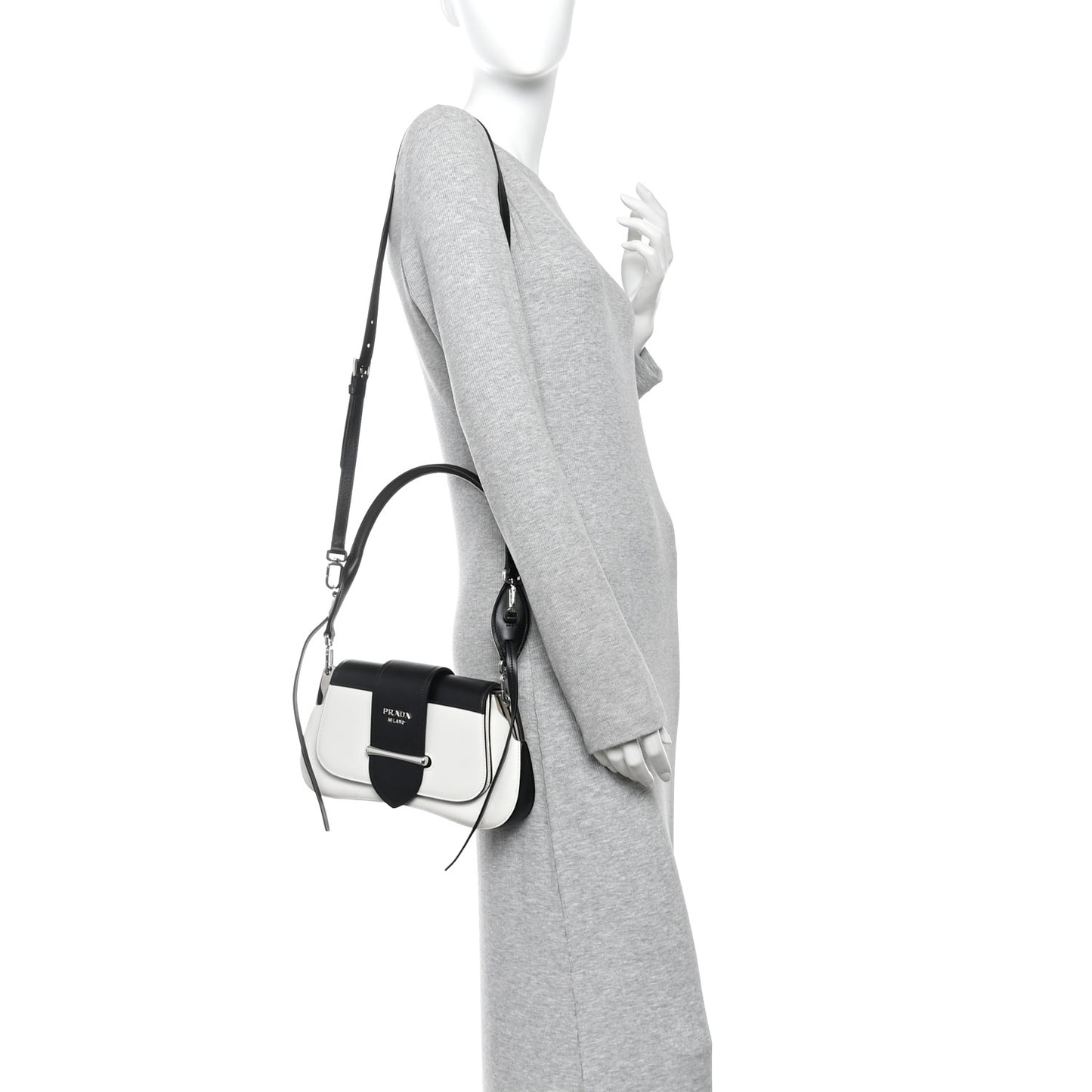 City Calfskin Small Sidonie Shoulder Bag White Black