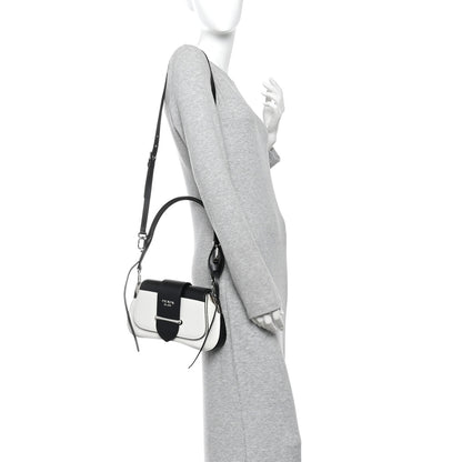 Prada City Calfskin Small Sidonie Shoulder Bag White Black 2 of 11