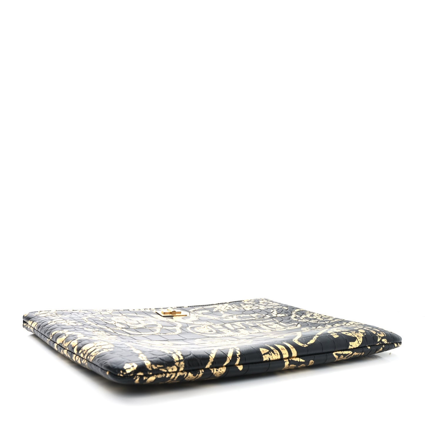 Calfskin Crocodile Embossed Graffiti 2.55 Medium Cocodile Reissue Cosmetic Case Black Gold